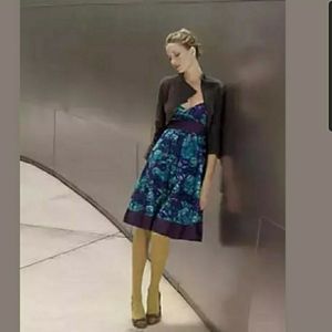 Anthro Moulinette Soeurs Strapless "Alloy" Watercolor Floral Print Blue Dress